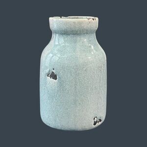 Ceramic Vase Light Blue Crackle Glaze Rustic Farmhouse Decor 6.5”